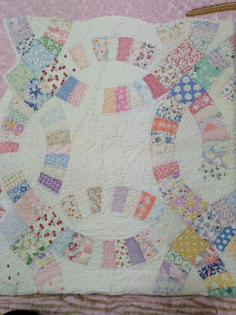 アンティークキルト　カット　ダブルウエディング　フィードサック