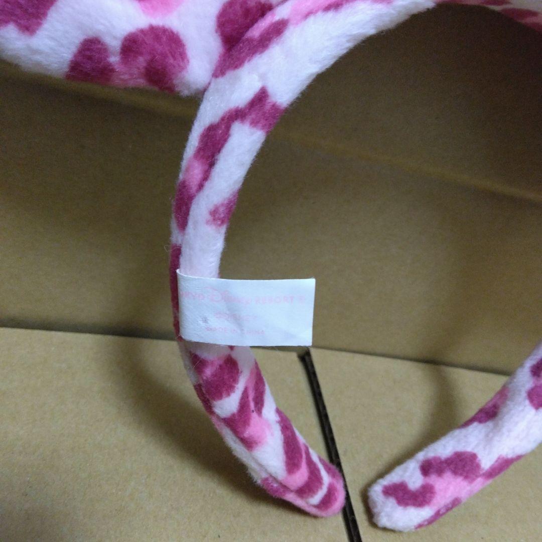 ②ディズニー　ヒョウ柄　カチューシャ　ピンク　ミニー　ダイヤ　りぼん　レオパード