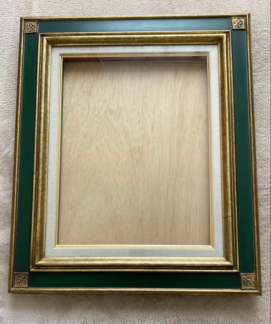 油絵・日本画用額縁　金と緑　角紋模様