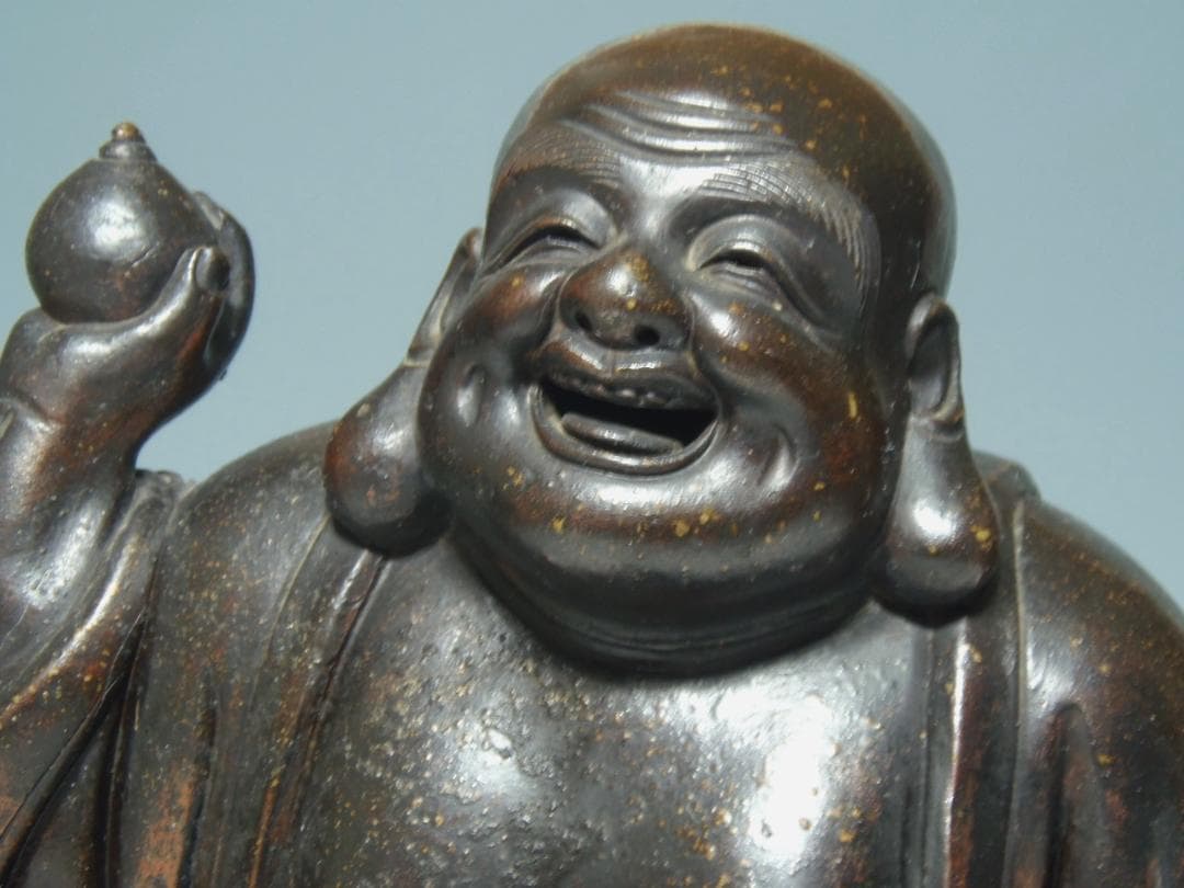 高さ285 古備前 七福神 踊り布袋尊 備前焼 置物 骨董