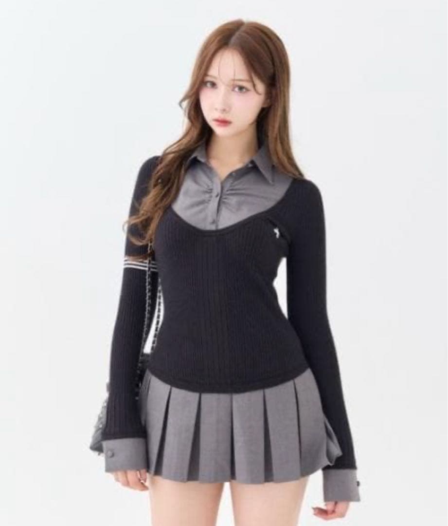 ワンピース andwang Uniform Pleated Mini Onepiece