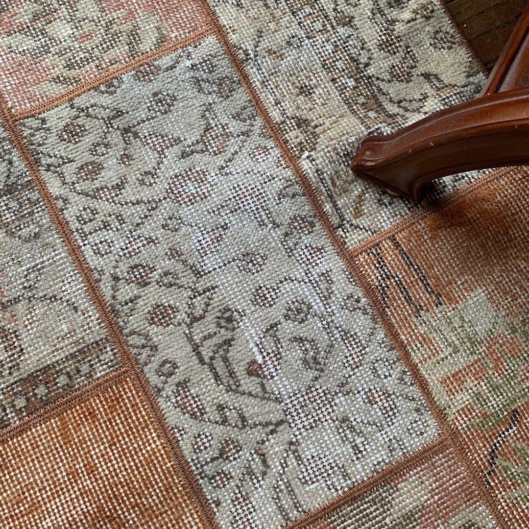 ササ　ペールオレンジ　ランナー　174×65 トルコヴィンテージラグ