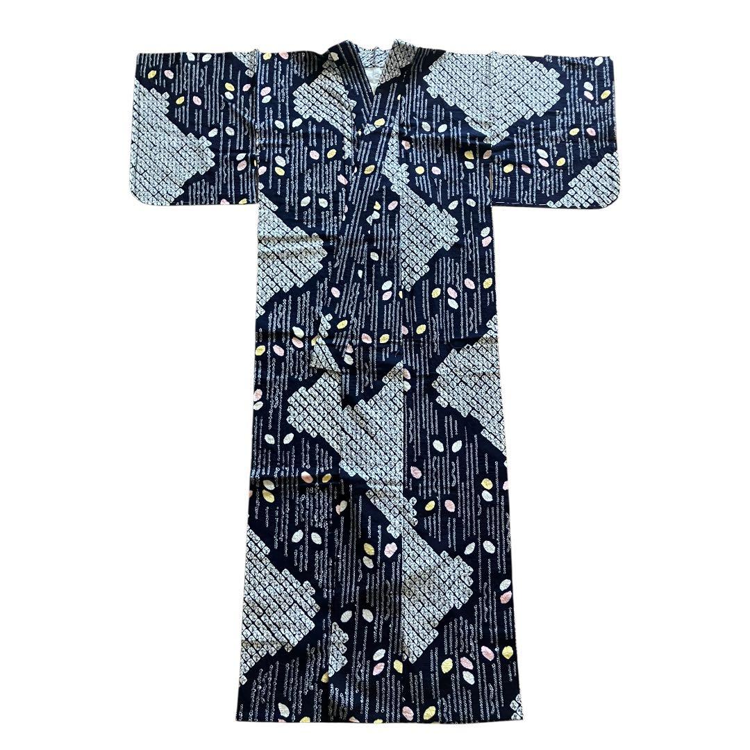 有松鳴海絞り 浴衣 未使用品 綿 バチ衿 夏着物　ネイビー 紺色 しつけ糸 逸品
