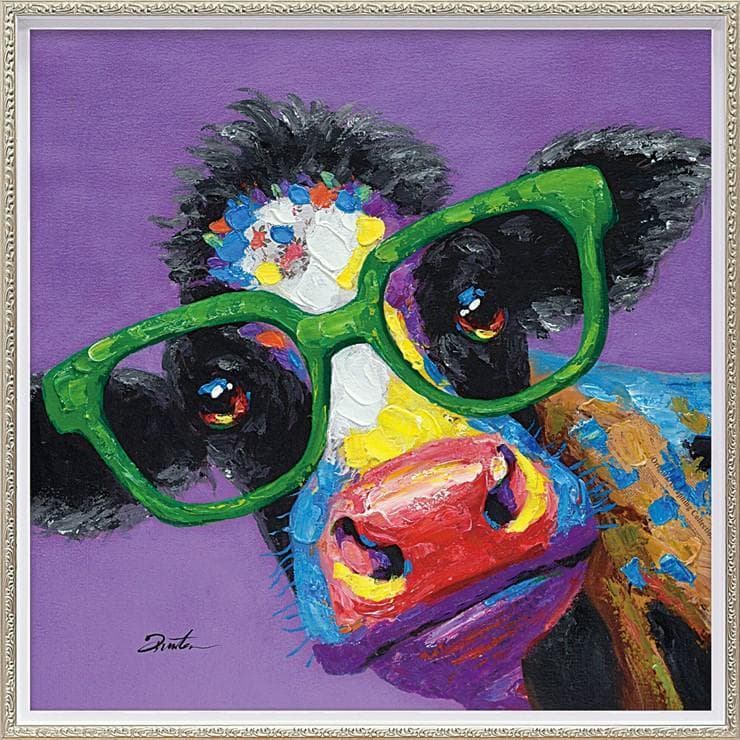 オイル ペイント アート　カウ グラス　新品　アートフレーム　絵画　額装　牛