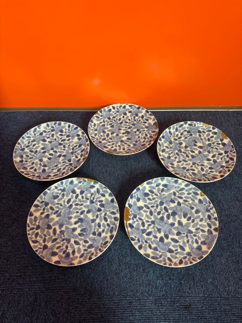 1813 八代　明治　今泉今右衛門　染付橘模様　平皿　5客　時代物