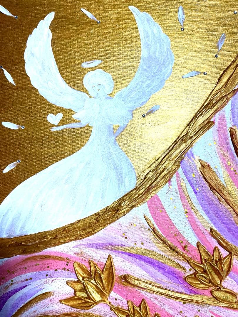 開運絵画　オリジナル　守護天使様　龍神様　蓮の花