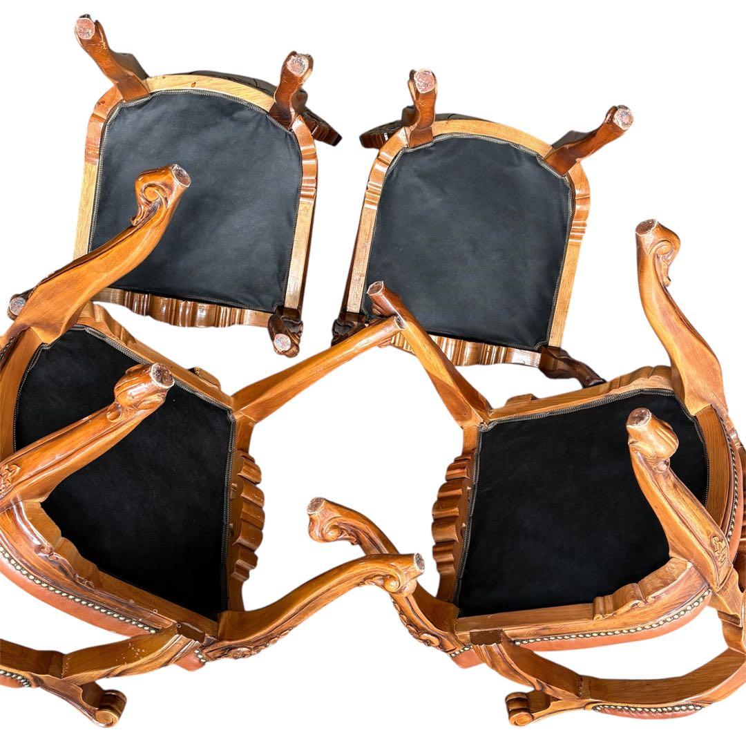 【手渡し限定】イタリア　象嵌 アンティーク ダイニングセット　硝子マット付