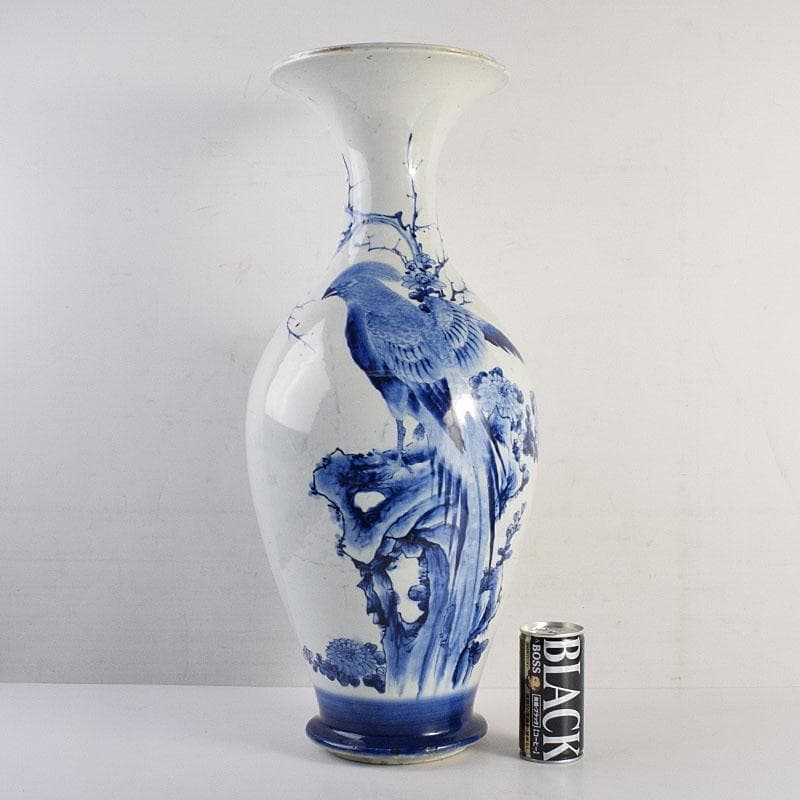 瀬戸焼　古瀬戸　染付花鳥文広口瓶　花瓶　高さ約54cm　M　R8797H