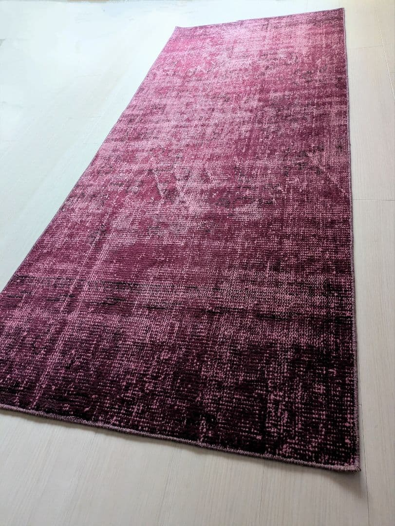 82×198 ボルドーレッドオーバーダイ　トルコヴィンテージラグ