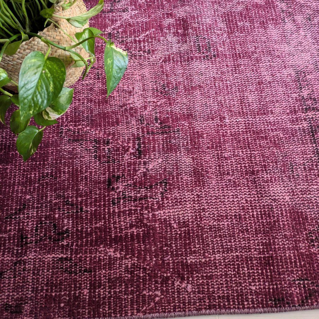 82×198 ボルドーレッドオーバーダイ　トルコヴィンテージラグ