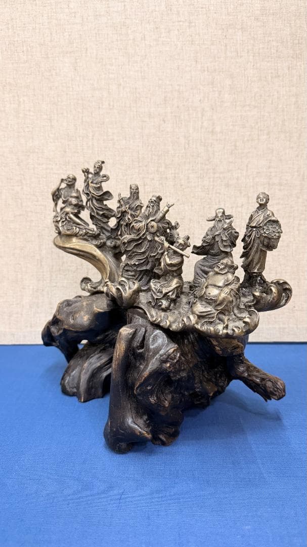 八仙過海 銅製立体群像｜天然木根台座｜実測重量3.86kg｜全高約26cm