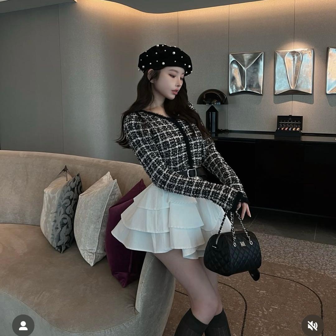 【Darich】新品タグ付きボリュームフリルツイードニットミニワンピース　FL