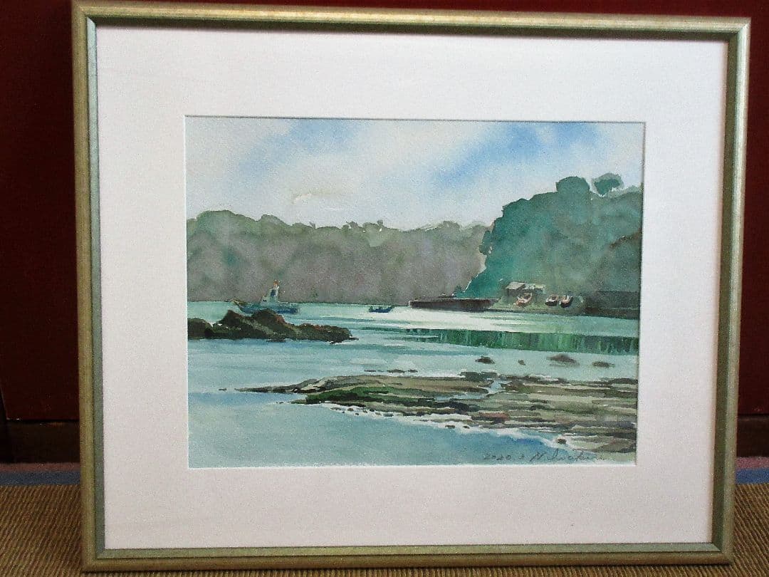 水彩画「光る海」