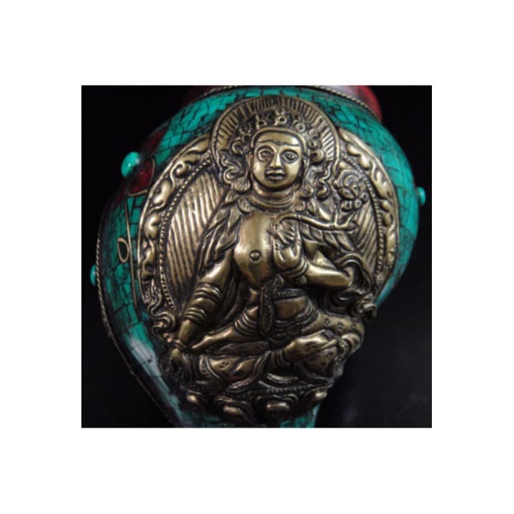 ◆チベット密教法具　法螺貝（シャンカ）グリーンターラー（緑多羅菩薩）C