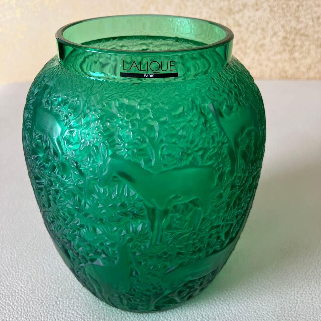 LALIQUE グリーン 花瓶 動物彫刻