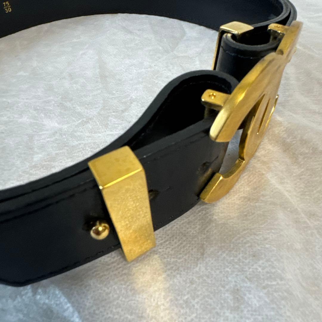 CHANELシャネルココマークレザー ベルト 96/A GP BKヴィンテージ