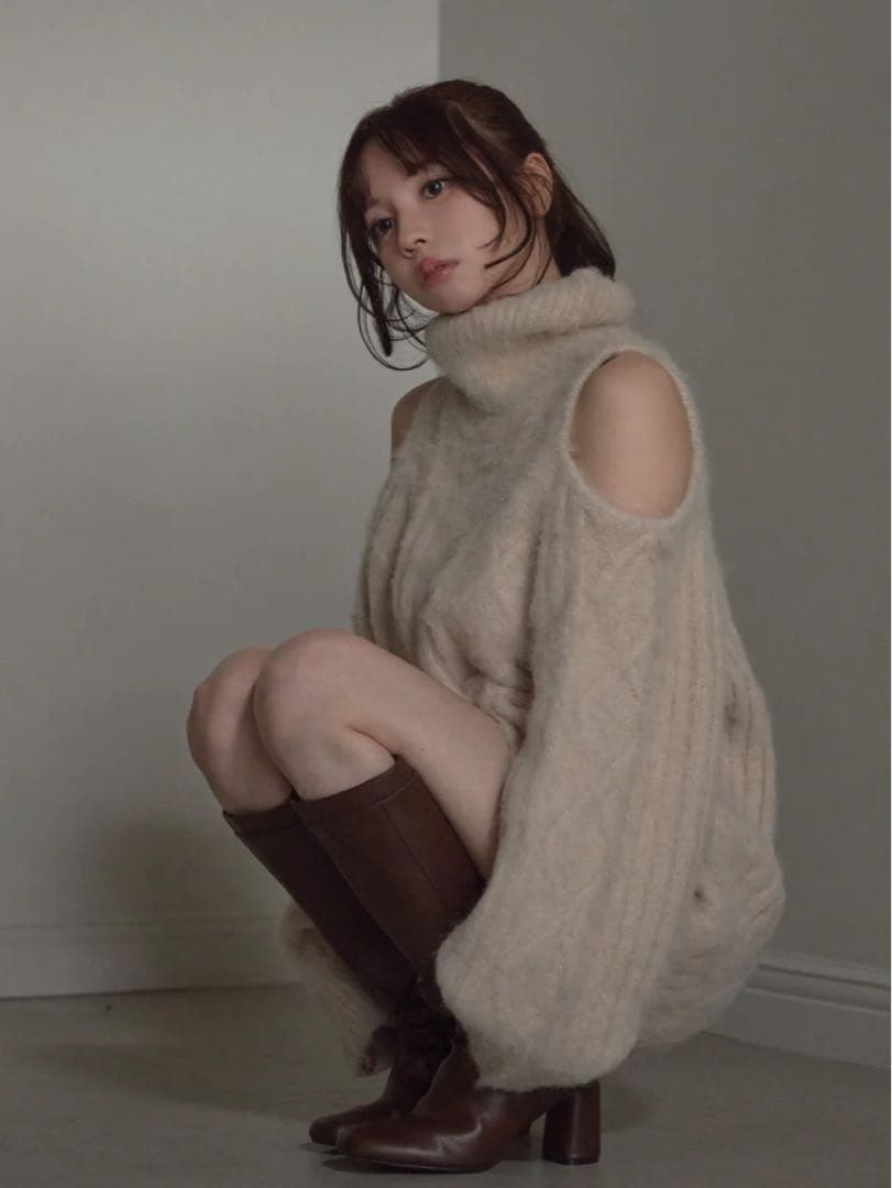 andmary Allyn cable knit dress アイボリー