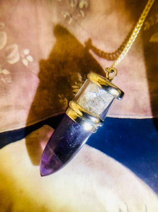 ペンデュラム 振り子ハーキマーダイヤモンド入りアメジスト ダウンジング