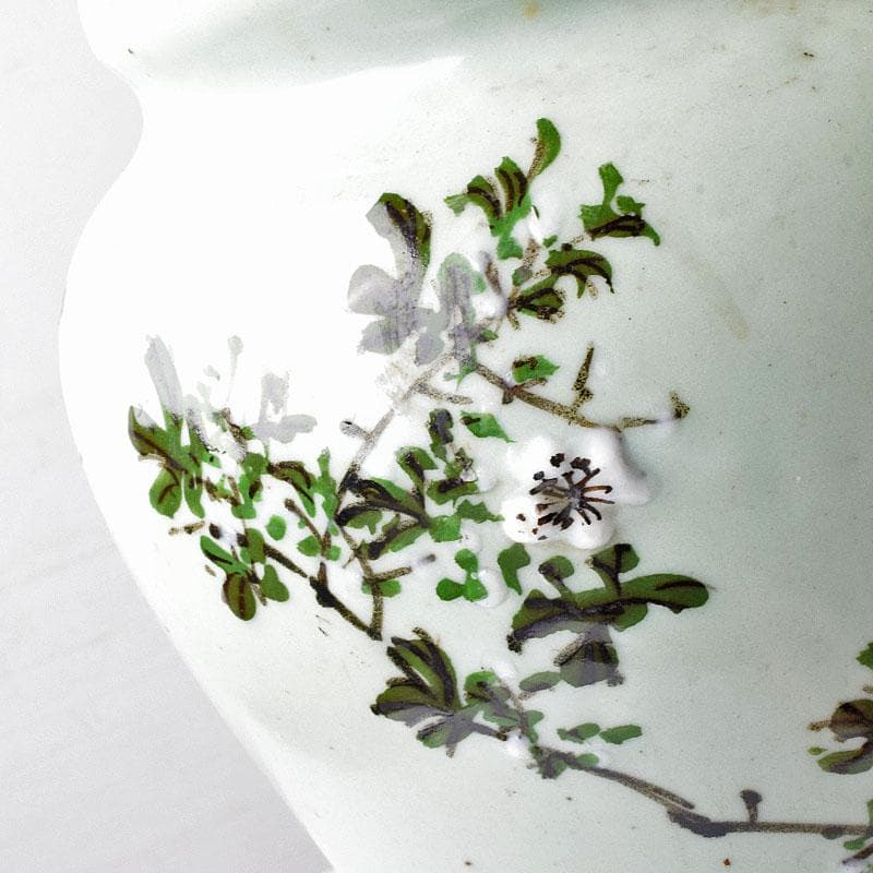 瀬戸焼　古瀬戸　青磁色絵花鳥文瓶　一対　J　R8751H