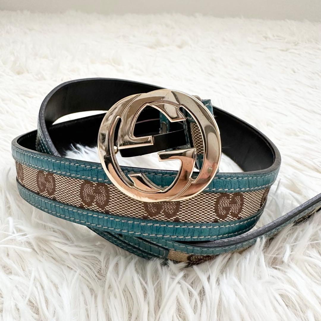 美品✨️GUCCI グッチ ベルト GG インターロッキング ターコイズブルー