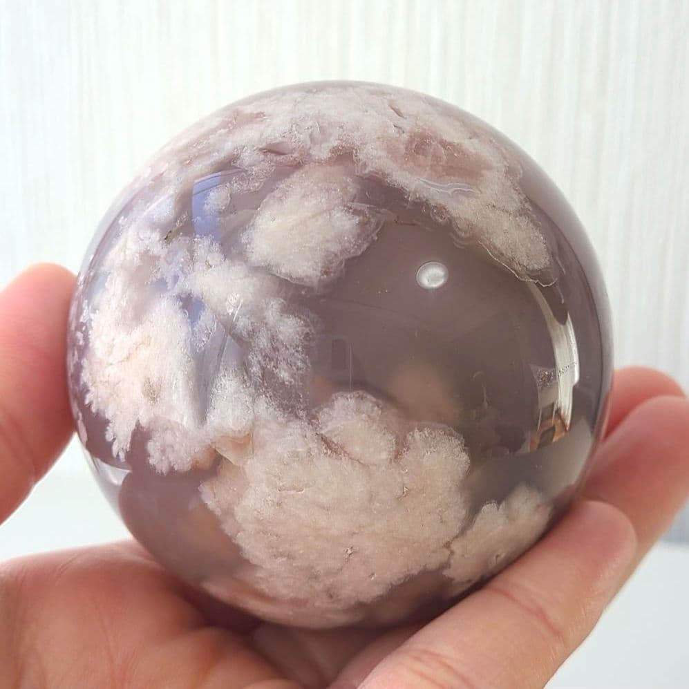 夜桜瑪瑙　スフィア　丸玉　天然石置物　コレクション　風水　フラワーアゲート　原石