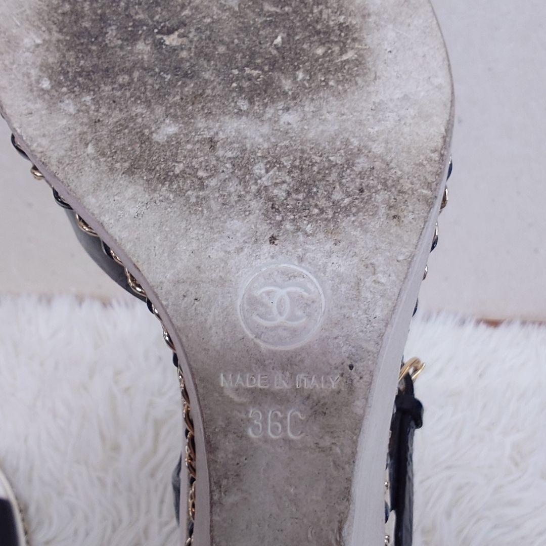 シャネル ミュール チェーン ココマーク ウッドソール 36c エナメル 保存袋