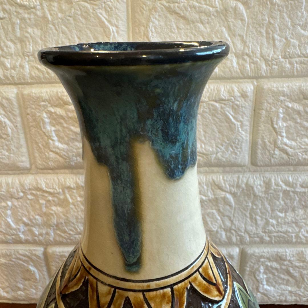 【壺屋焼】故.小橋川永弘.緑釉唐草壺.大