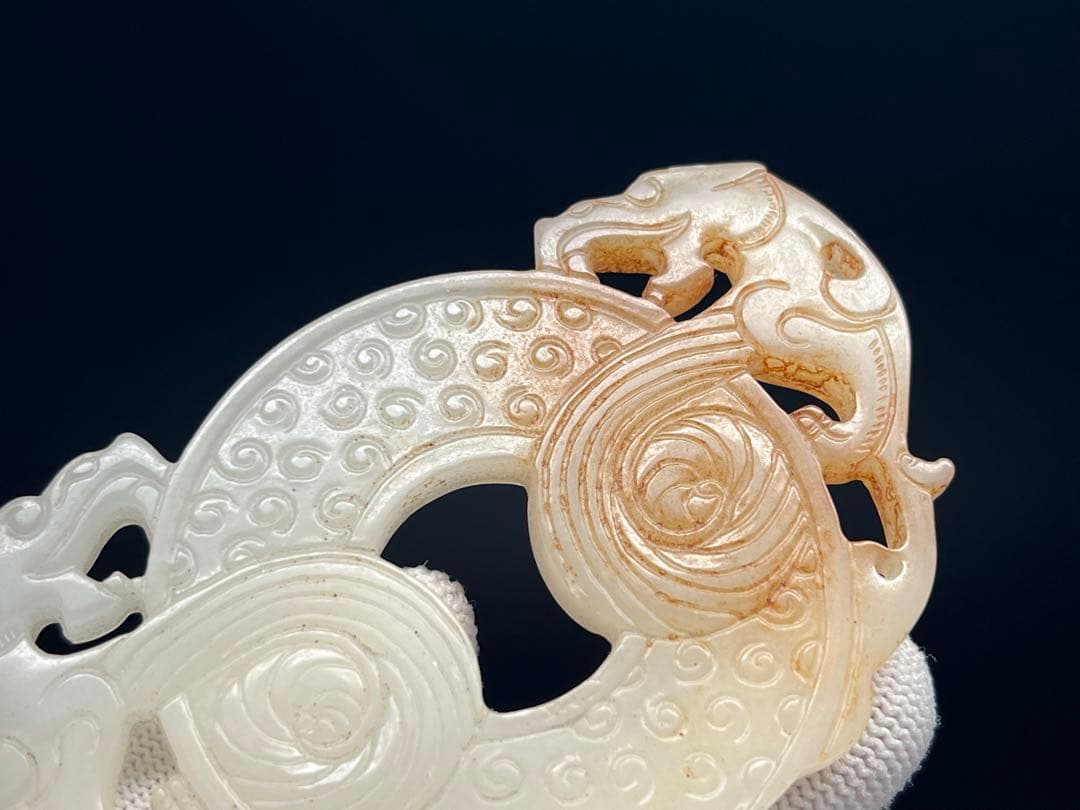 中国古美術　本物和田玉　根付　玉璧　細密彫　戦漢　旧蔵　コレクション　美品