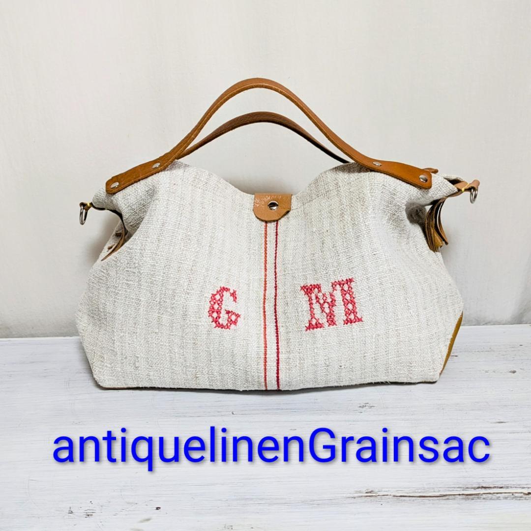 ハンドメイドantiquelinenspunグレインサック×牛革３WAY