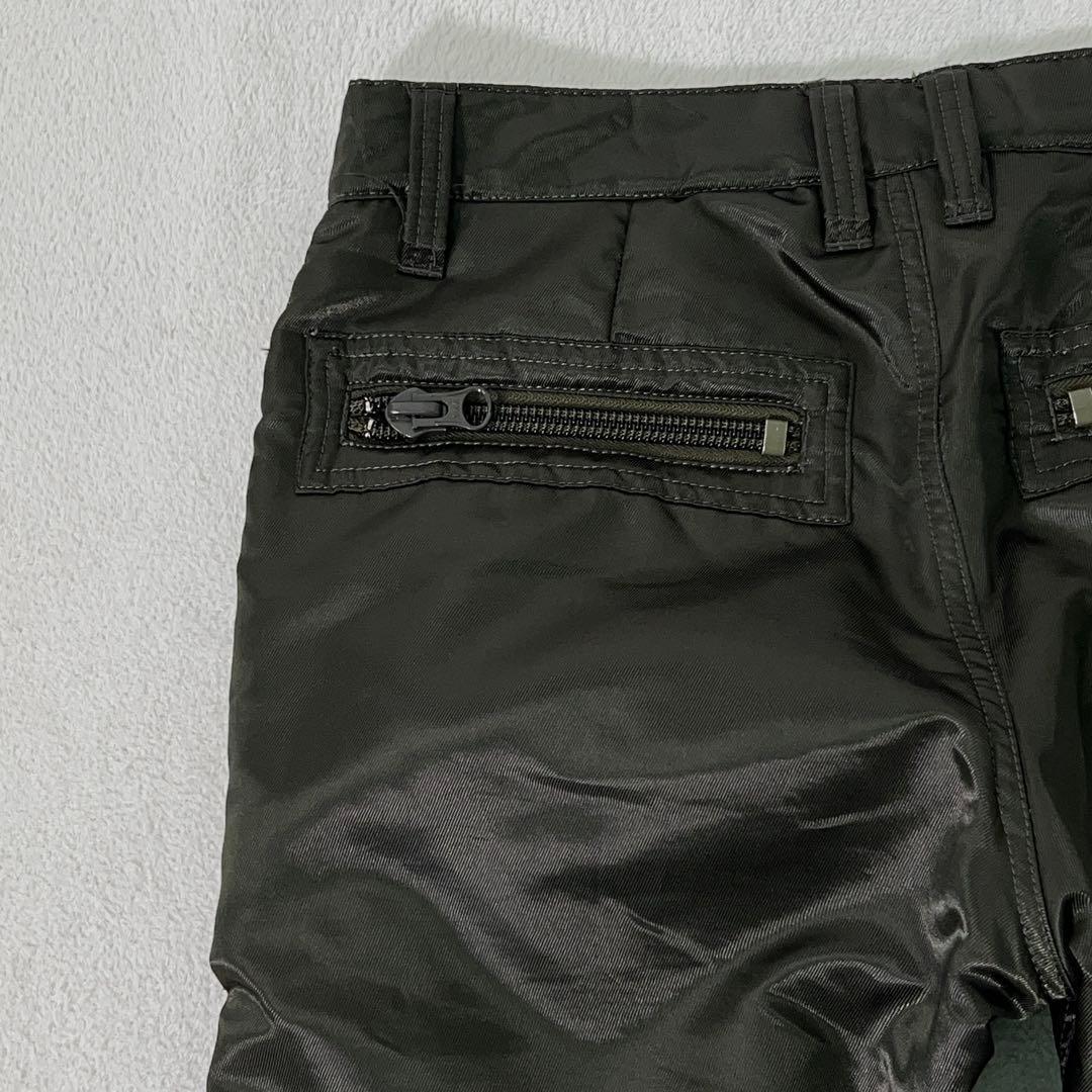 【PEARLY GATES】ゴルフ 中綿パンツ ロゴ刺繍 濃緑 ライダース調