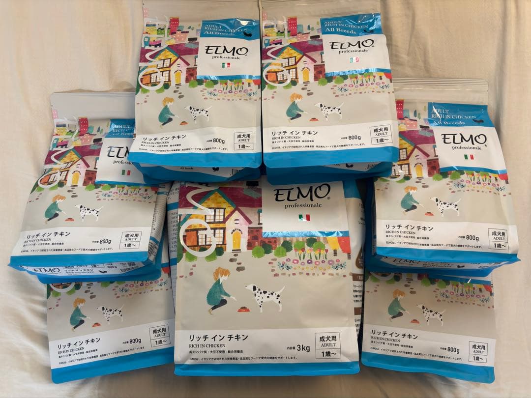 ELMOドッグフード チキン 7袋 7.8kg(3kg×1袋、0.8kg×6袋)
