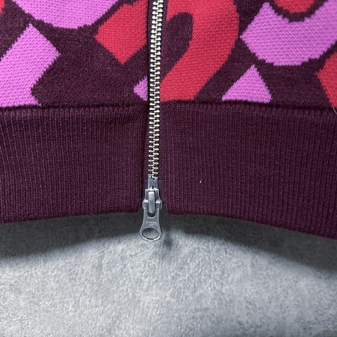 Jack Bunny ジャックバニー総柄 ロゴ ニット ジャケット レッド系 0