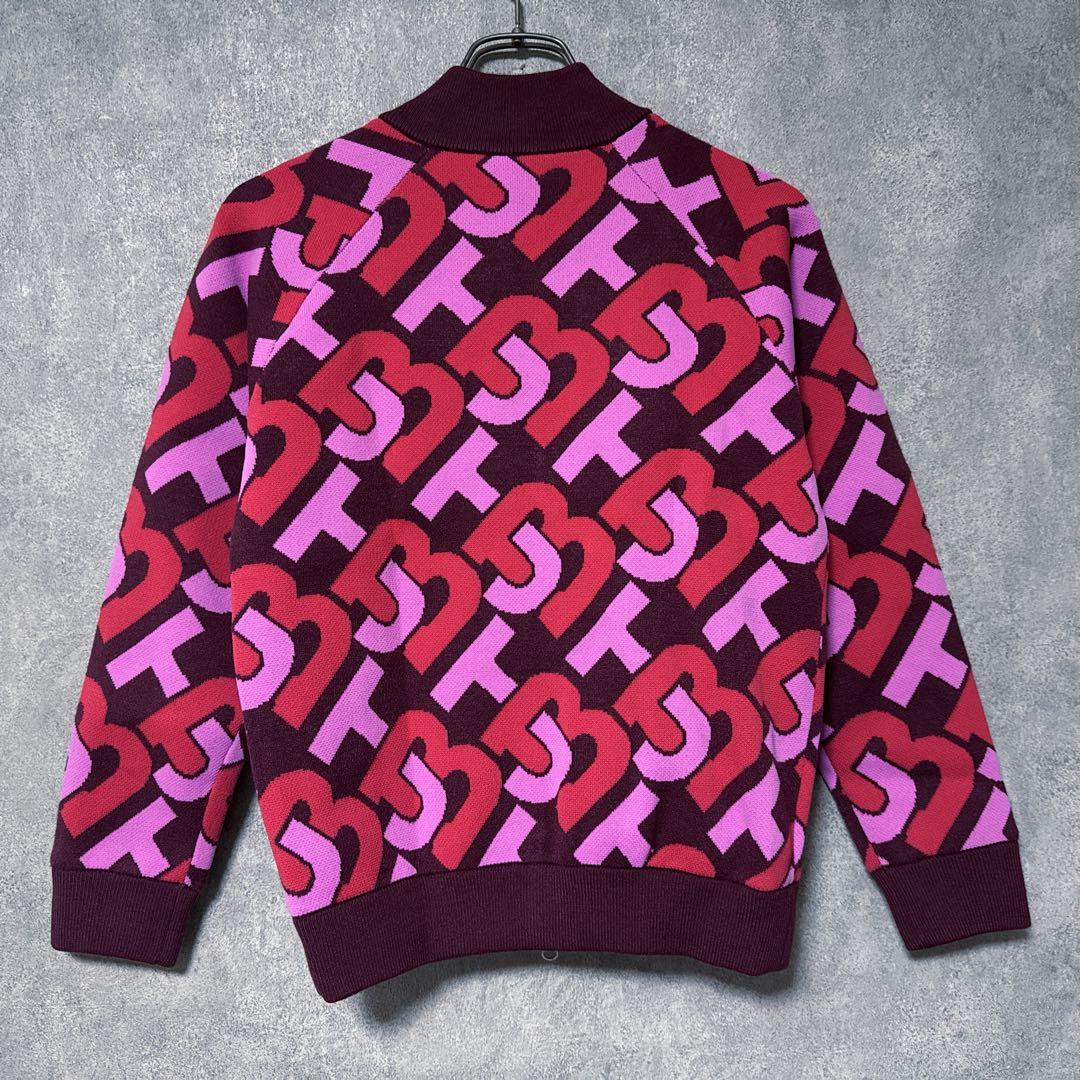 Jack Bunny ジャックバニー総柄 ロゴ ニット ジャケット レッド系 0