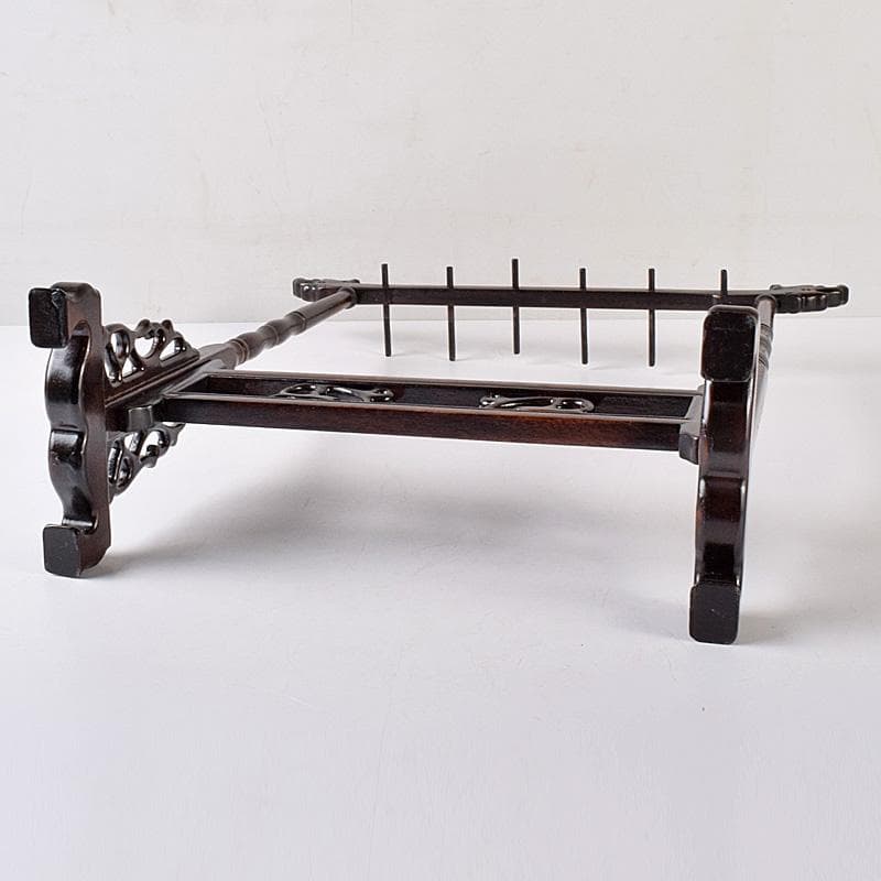 書道具　野崎松寿造　唐木紫檀製　 龍雕　筆掛　筆吊　V　R7943B