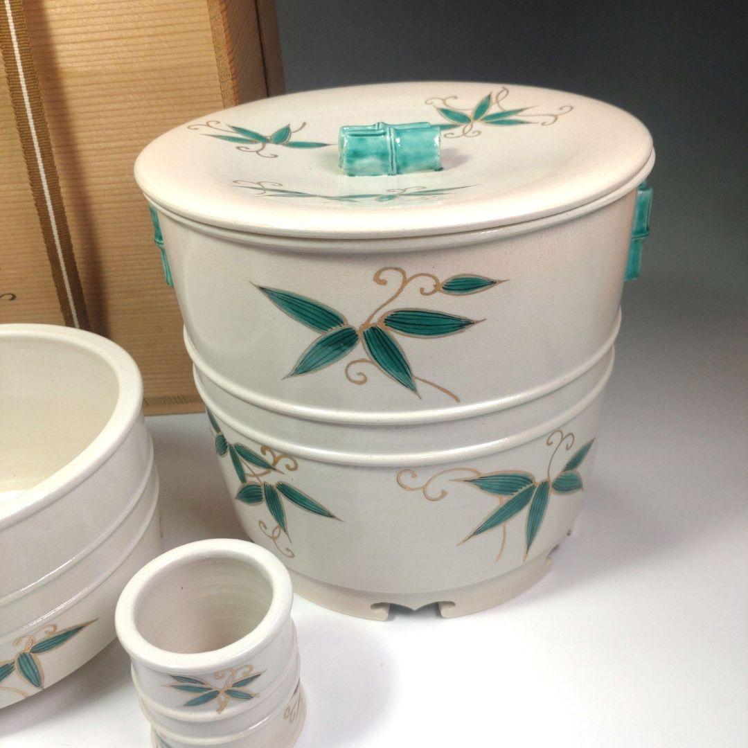 イ50 皆具『犬山　竹の絵　在銘　共箱』茶道具　水指杓立蓋置建水