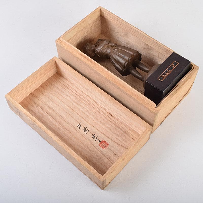 加藤豊作　ブロンズ　少女像　「花束」　台付　共箱　M　R9183