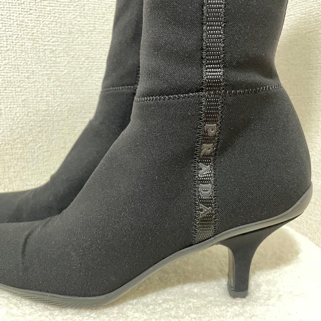 PRADA プラダ ロングブーツ サイドジップ ストレッチ 黒 ピンヒール