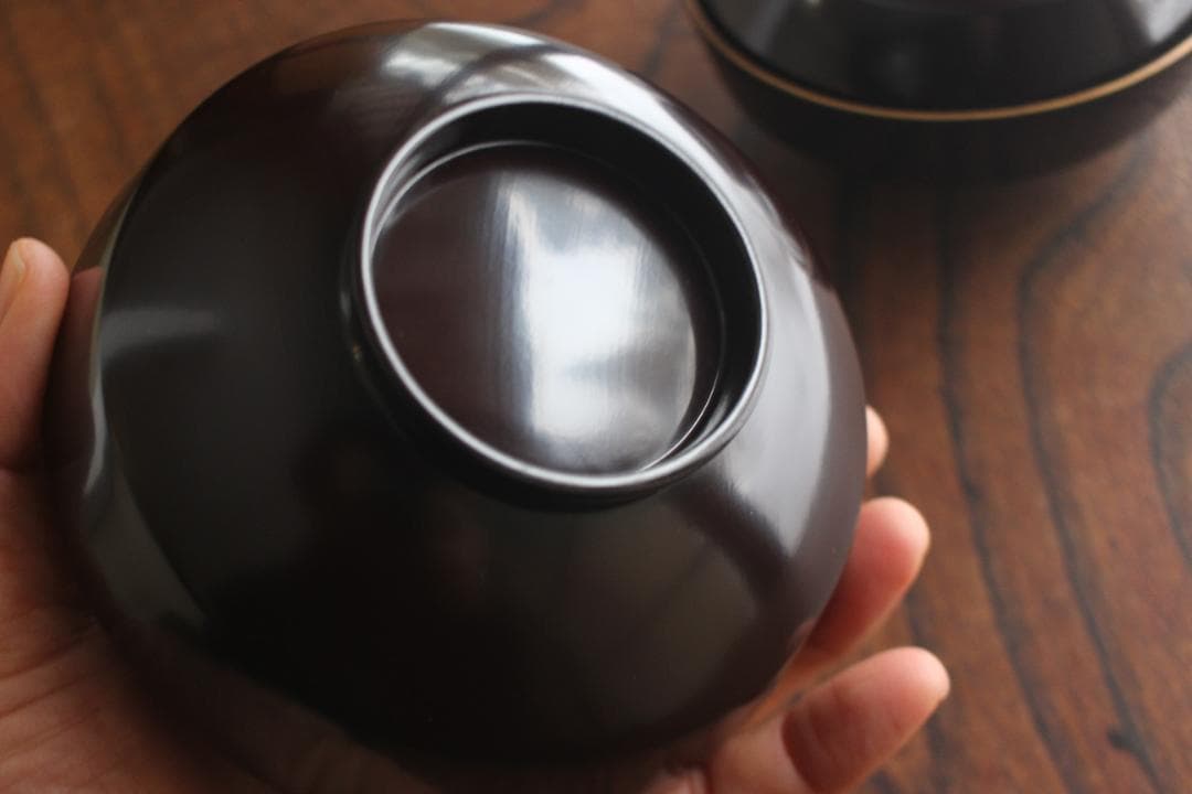 デッドストック！時代金縁黒漆に極上見返し菊詰沈金の映えるお椀2点（検輪島塗沈金椀