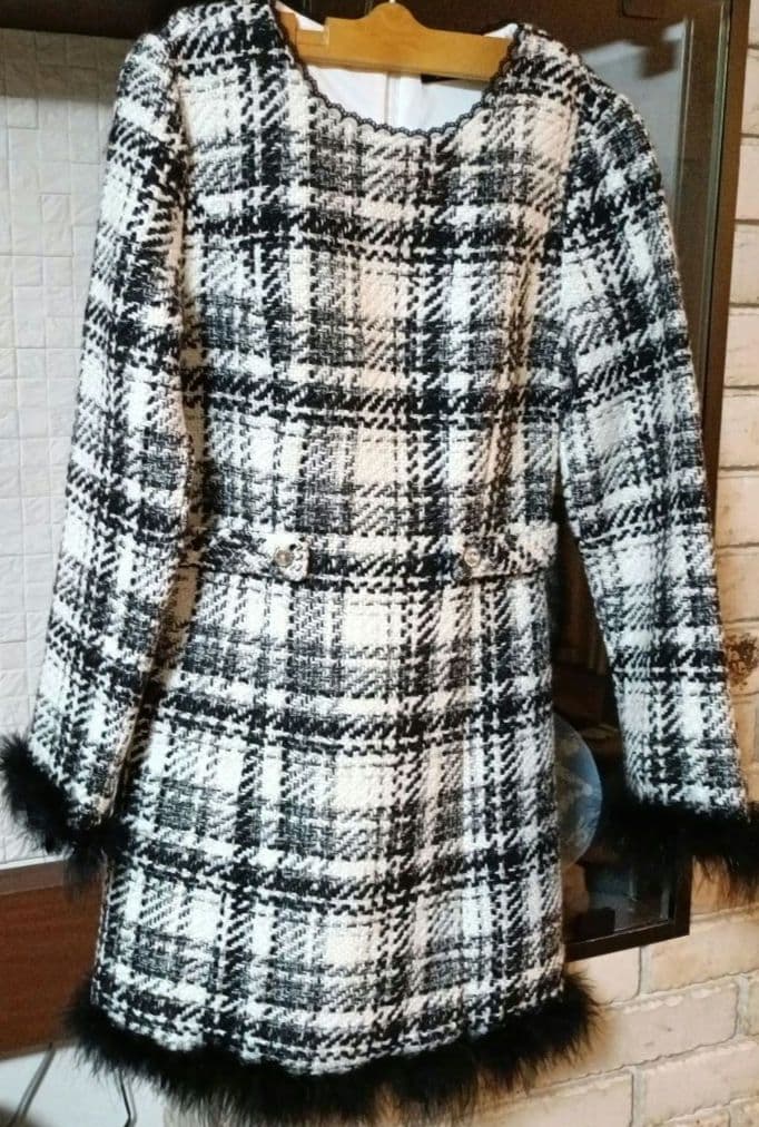 【m.me.eme】チェックフェザーワンピース