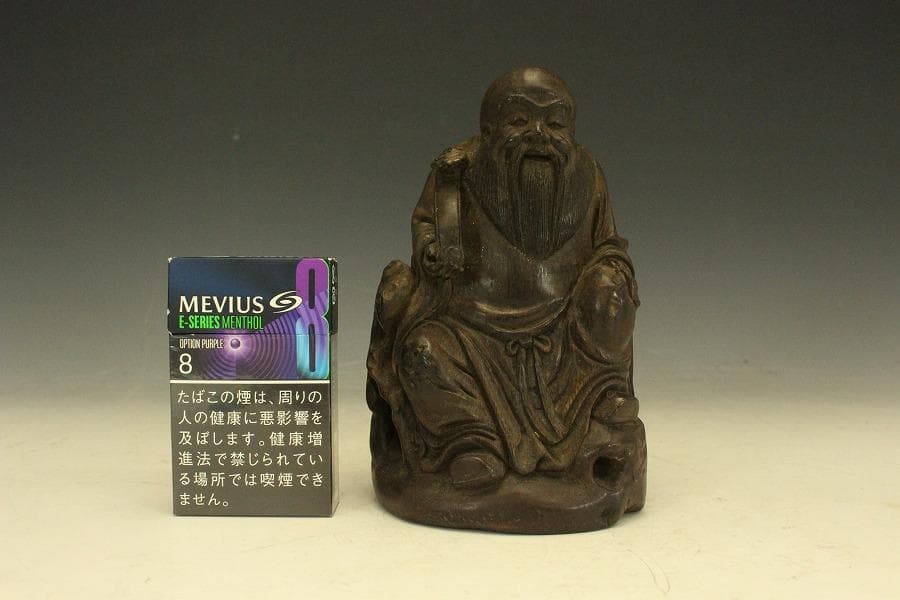 中国美術 竹根 刻 如意手 寿老人 置物 高15.8cm(A270)