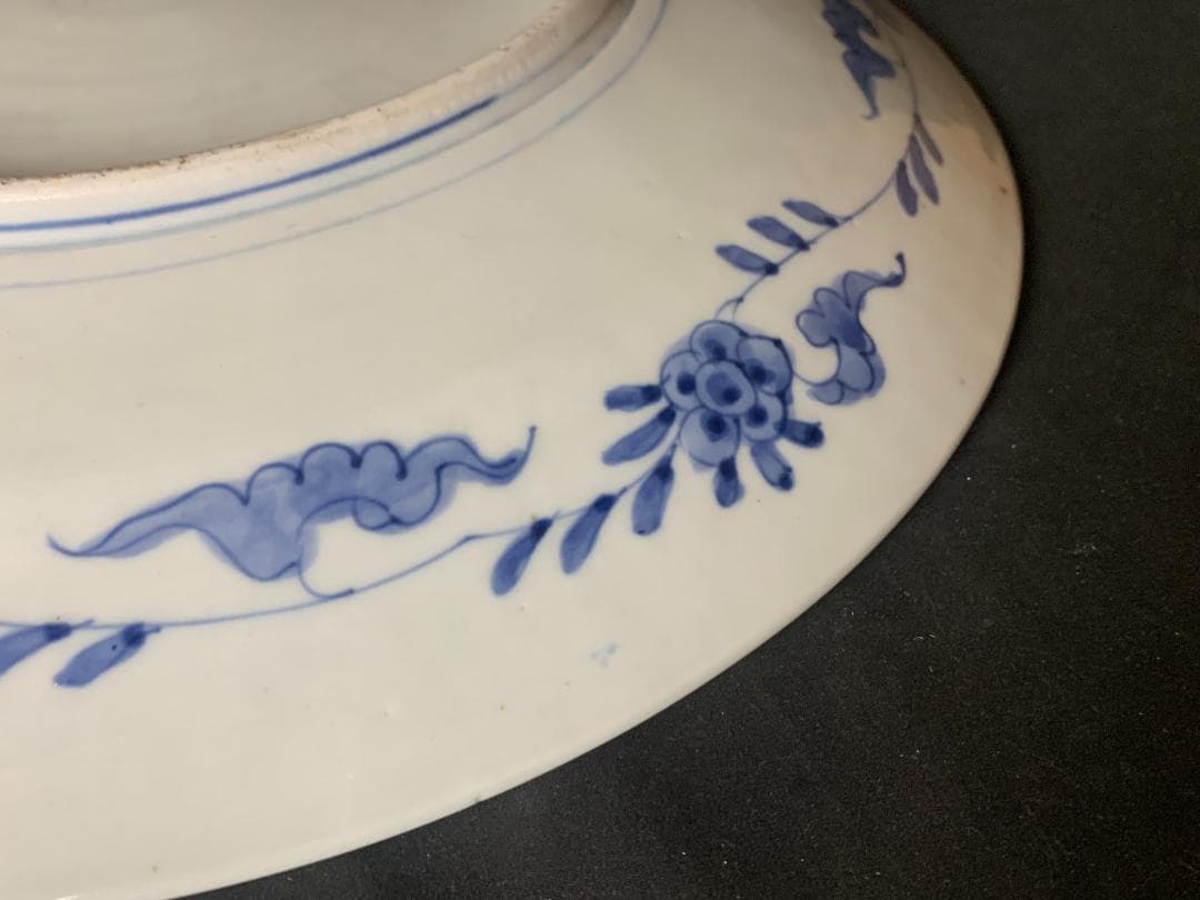 古伊万里 元禄伊万里 染錦 窓絵 富士に千鳥鶴松図 妖怪文 大飾皿 江戸中期