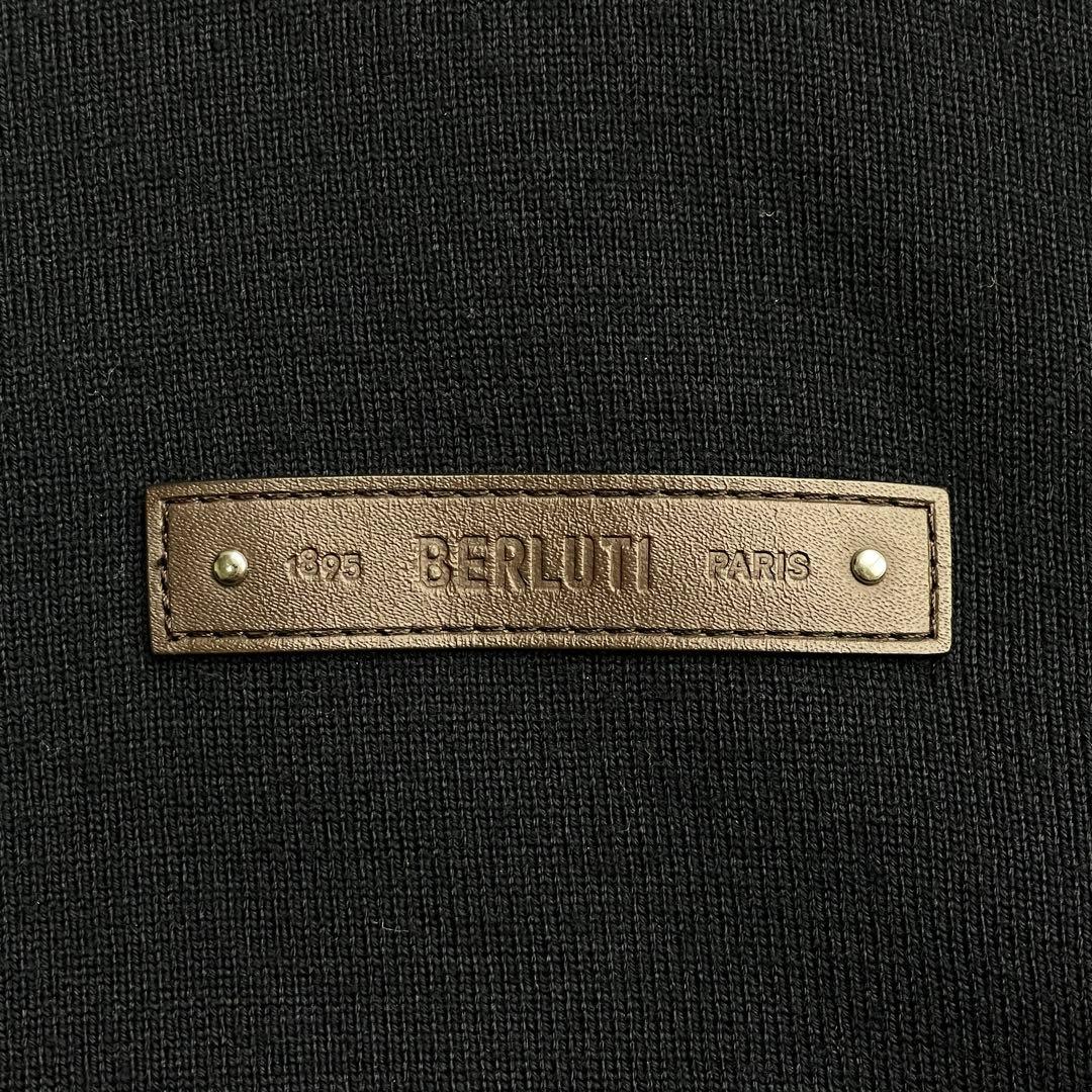 美品 希少 XLサイズ Berluti レザー ロゴパッチ ニット ネイビー