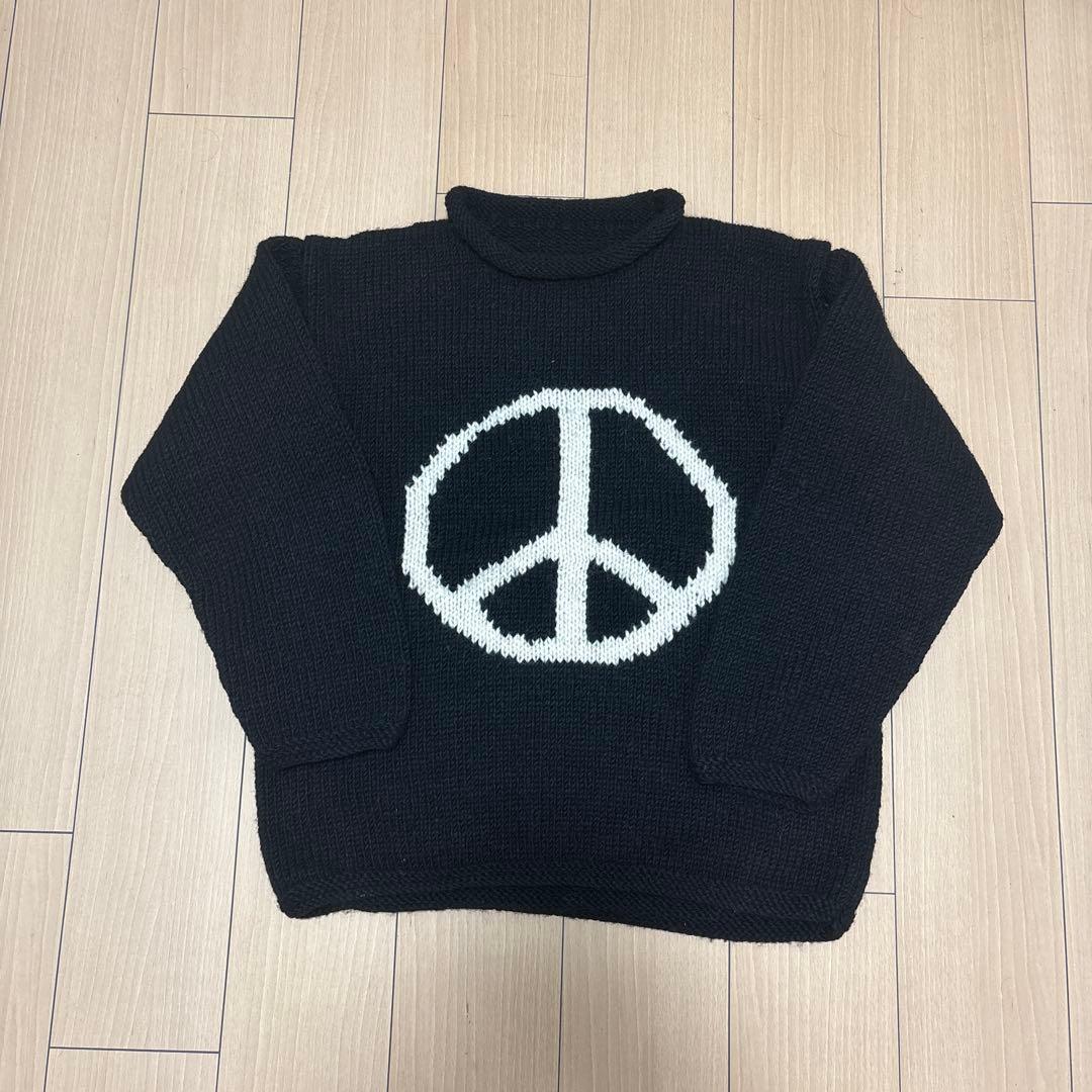 黒 ピースマーク ニットセーター エクアドルニット