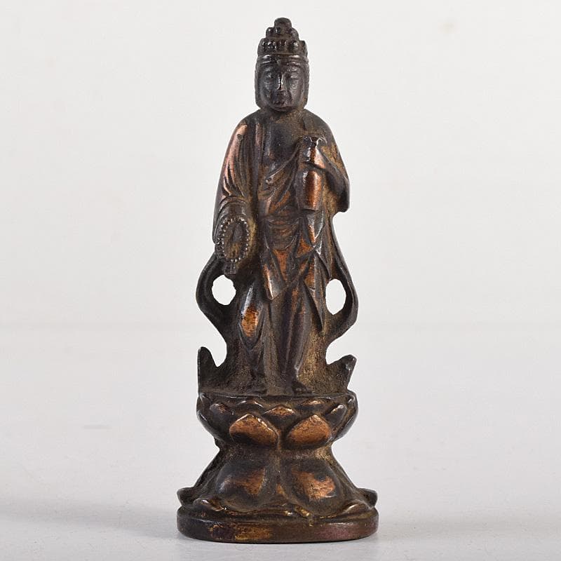 仏教美術　古銅　観音菩薩像　仏像　豆仏　懐中仏　置物　V　R8764