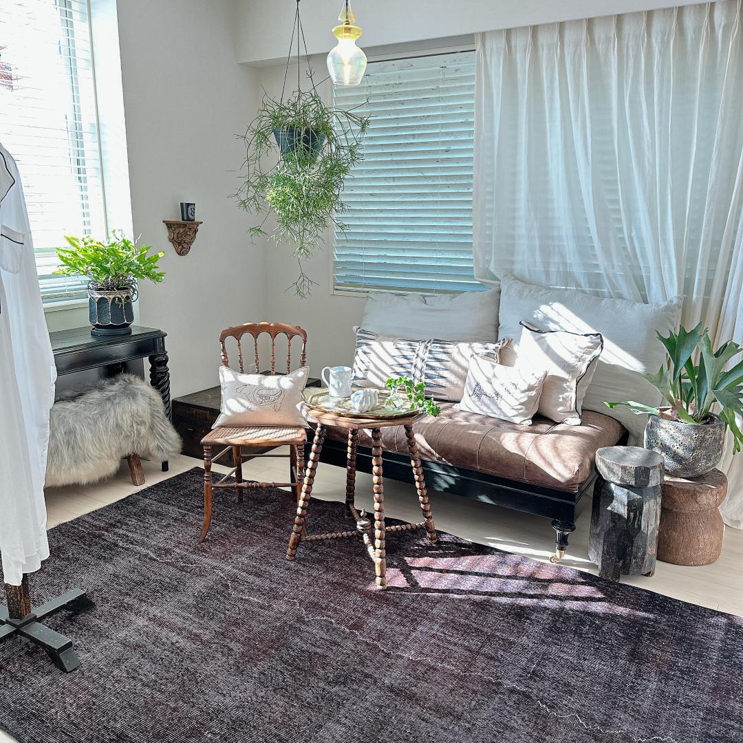 トルコ ヴィンテージラグ989 超大判 レア ダークブラウン オーバーダイラグ