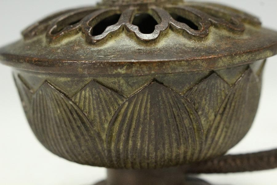 仏教美術 銅 蓮花 持香炉 蓮燭台 二件(K-LC970)