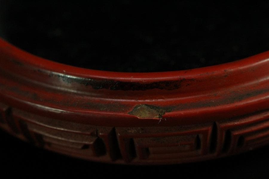 堆朱 刻果実虫 香合 漆 本堆朱保証 時代物(K-YC458)