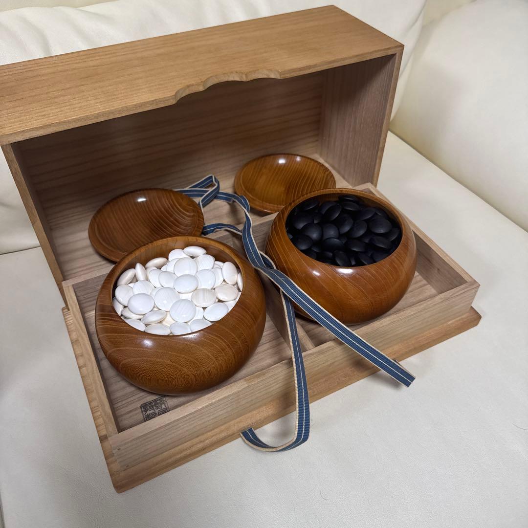 HG2713◆碁石　本蛤白　３6号　碁笥、箱付◆囲碁　h