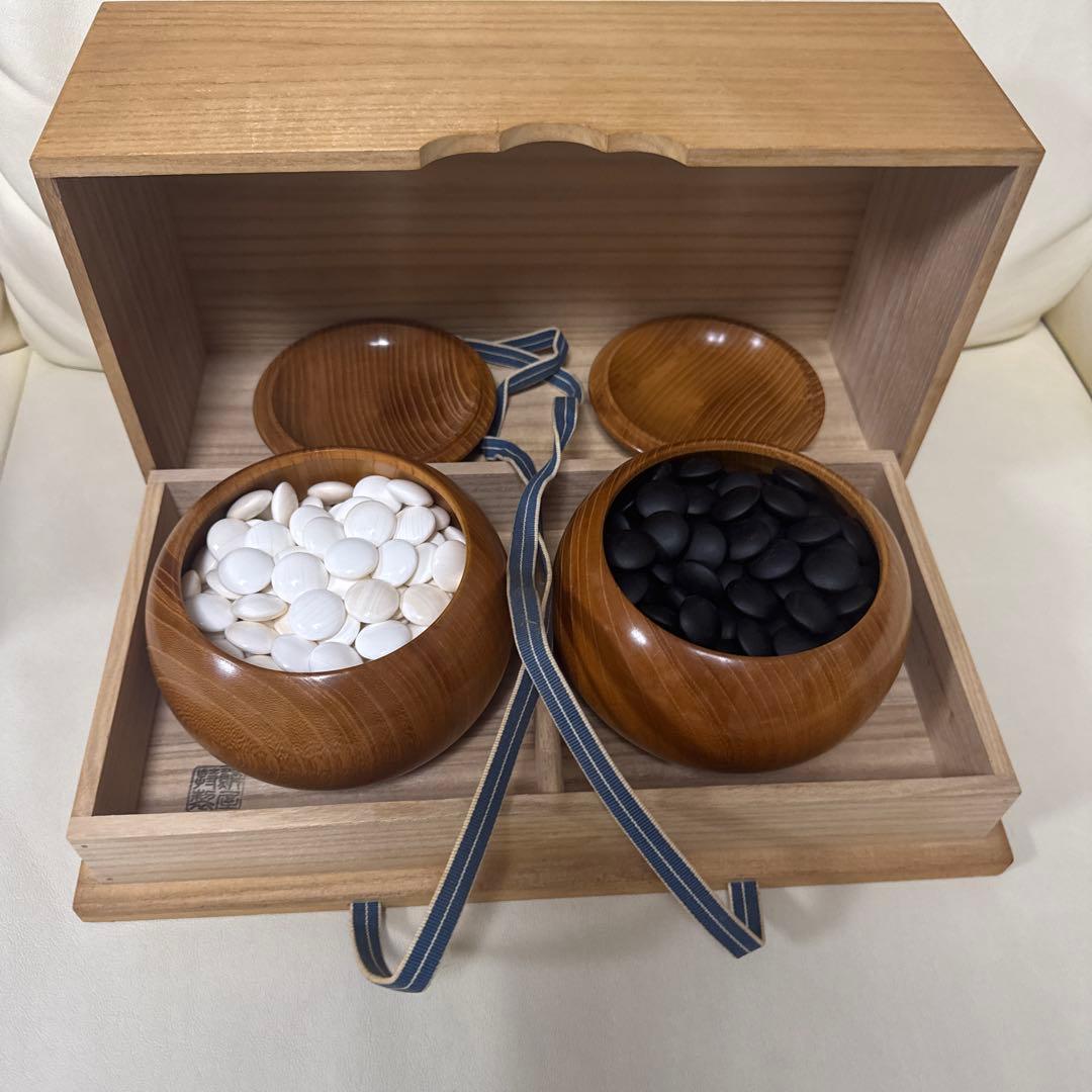 HG2713◆碁石　本蛤白　３6号　碁笥、箱付◆囲碁　h