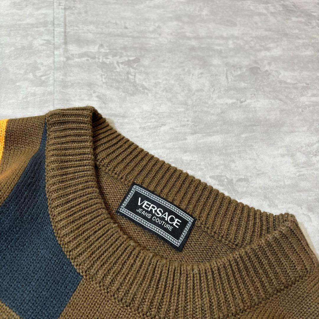 90s VERSACE メデューサ ロゴ バイカラー ニット ヴェルサーチ